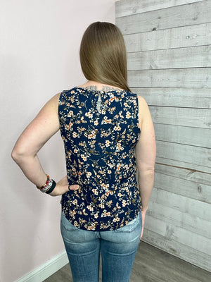 "Keep Dreaming" Navy Floral Tank Top