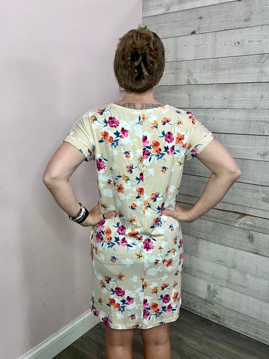 "Blooming Happy" Beige Floral Print Dress