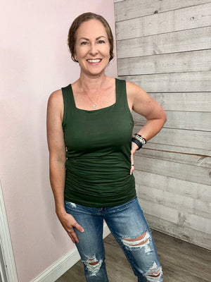 "Summer Love" Square Neck Tank- Olive