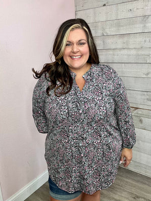 "A Better Day" Grey/Pink Paisley Gabby Top