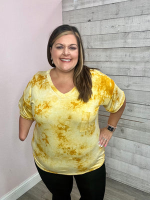 "Stay Lively" Yellow Tie-Dye Top