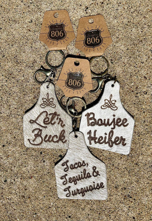 Leather Cattle Tag Keychain
