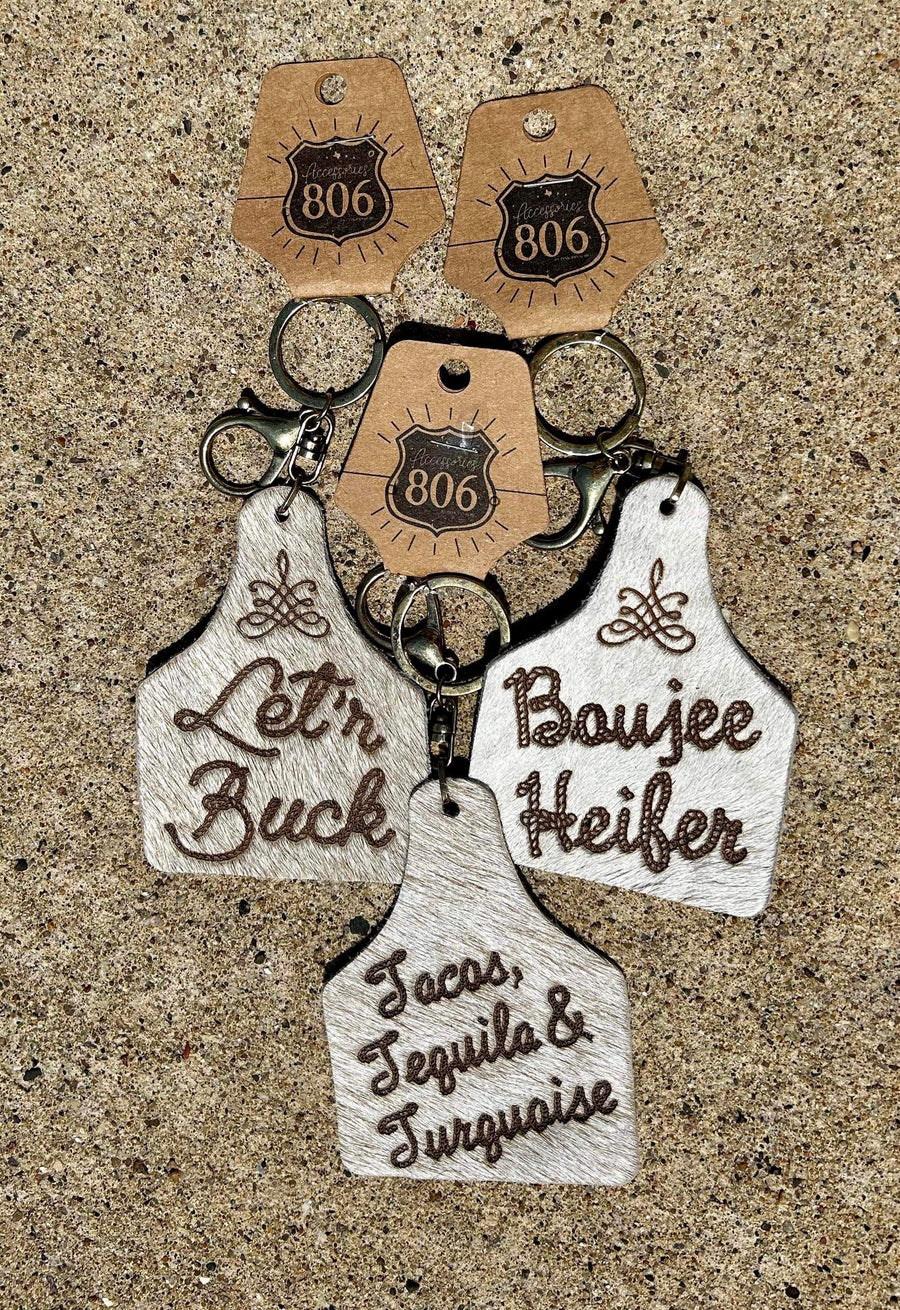 Leather Cattle Tag Keychain