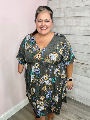 "Island Villa" Charcoal Floral Dress