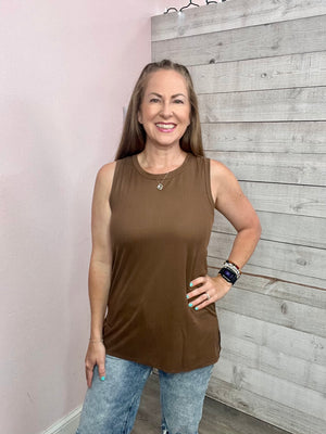"Live In The Moment" Tank Top- Brown