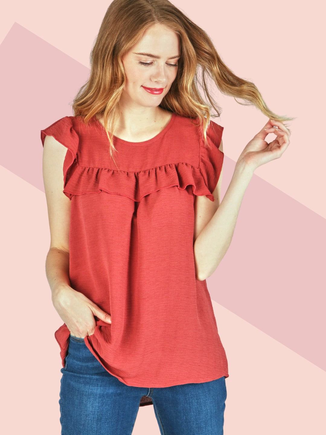 "Share The Love" Ruffle Sleeveless Top- Rust *FINAL SALE*