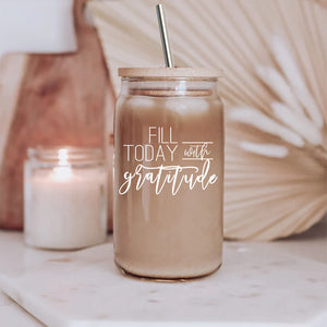 Glass Cup w/Lid and Straw **Final Sale**