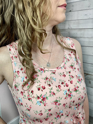 "Drifting Away" Pink Floral Tiered Tank *FINAL SALE*