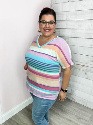"On Vacation" Striped V Neck Top *FINAL SALE*