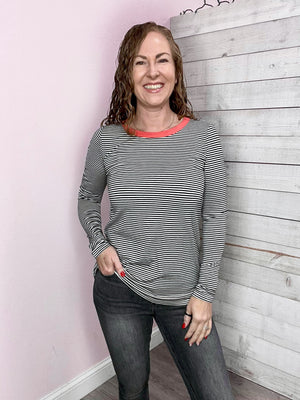 "Great Ideas" Striped Long Sleeve Top- Black/Pink *FINAL SALE*
