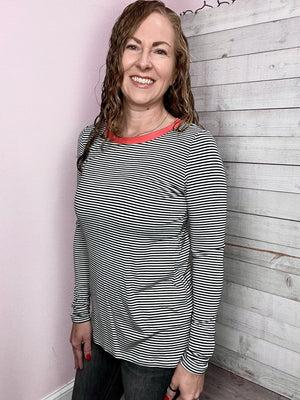 "Great Ideas" Striped Long Sleeve Top- Black/Pink *FINAL SALE*