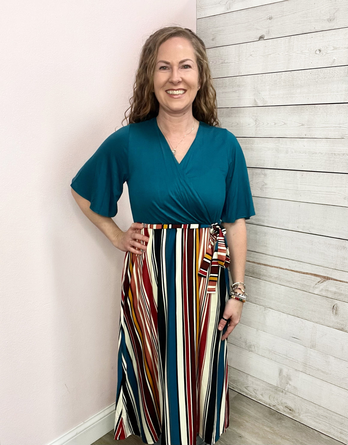 "Try Your Luck" Solid and Striped Midi Dress *FINAL SALE*