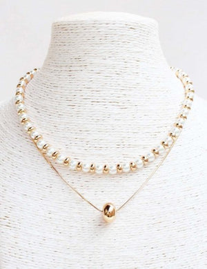 "Camryn" Pearl and Gold Layered Necklace